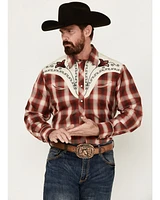 Roper Men's Medium Plaid Print Floral Embroidered Long Sleeve Pearl Snap Western Shirt