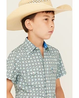 Rodeo Clothing Boys' Medallion Print Short Sleeve Pearl Snap Western Shirt
