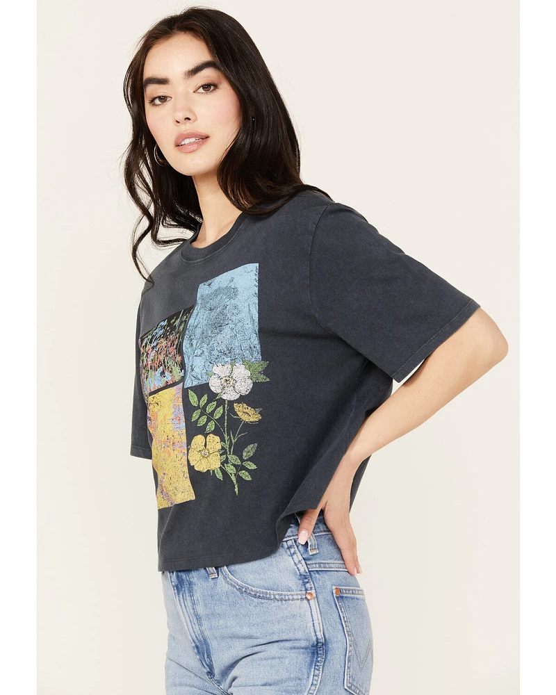 Cleo + Wolf Women's Botanical Boxy Cropped Short Sleeve Graphic Tee