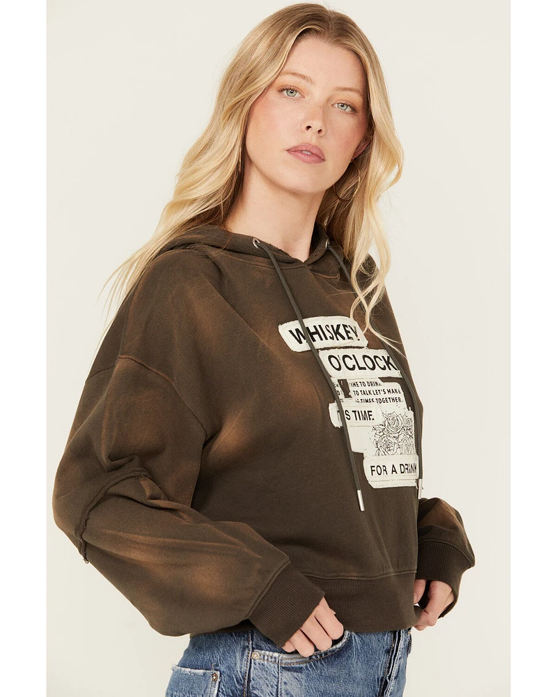 Cleo + Wolf Women's Bleached Deconstructed Whiskey Cropped Hoodie