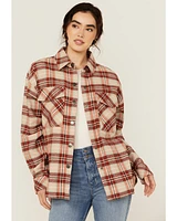 Rock & Roll Denim Women's Plaid Print Fringe Snap Shacket