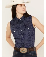 Wrangler Women's Sleeveless Southwestern Snap Western Shirt