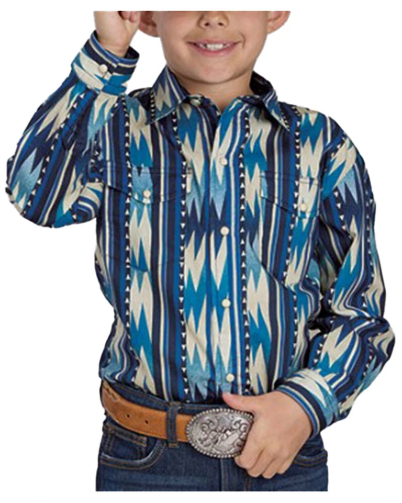 Roper Boys' Southwestern Striped Long Sleeve Snap Western Shirt
