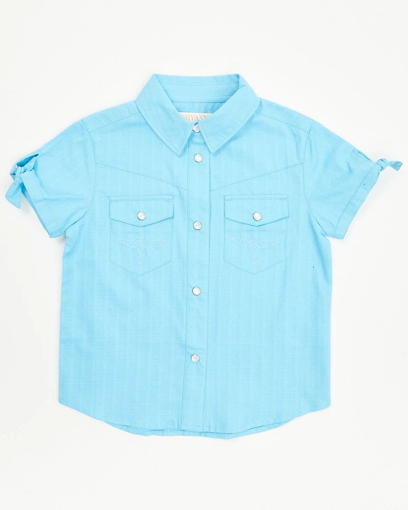Shyanne Toddler Girls' Shadow Dobby Print Short Sleeve Snap Western Shirt