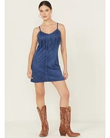 Idyllwind Women's Faux Suede Studded Fringe Sleeveless Mini Dress