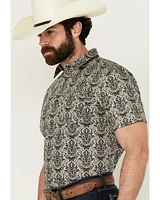 Gibson Men's Queen of Spades Medallion Print Short Sleeve Button-Down Western Shirt