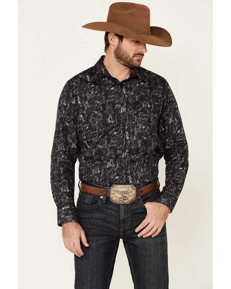 Rock & Roll Denim Men's Charcoal Floral Print Long Sleeve Western Shirt