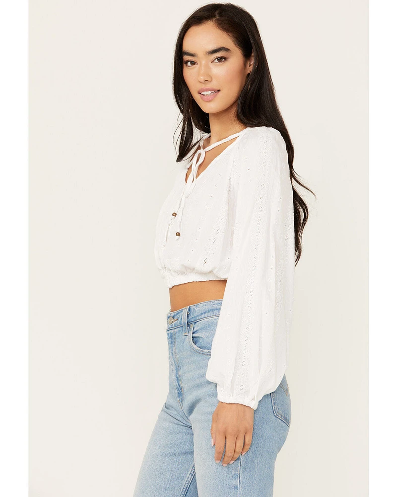 Angie Women's Tie Front Peasant Top