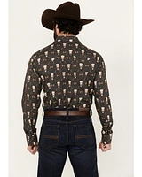 Rock & Roll Denim Men's Vintage '46 Steer Head Print Long Sleeve Pearl Snap Western Shirt