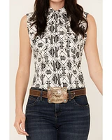 Cowgirl Hardware Women's Southwestern Print Sleeveless Snap Western Shirt