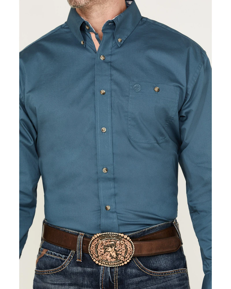 George Strait by Wrangler Men's Solid Long Sleeve Button-Down Stretch Western Shirt
