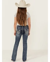 Grace LA Girls' Medium Wash Horseshoe Pocket Bootcut Stretch Denim Jeans