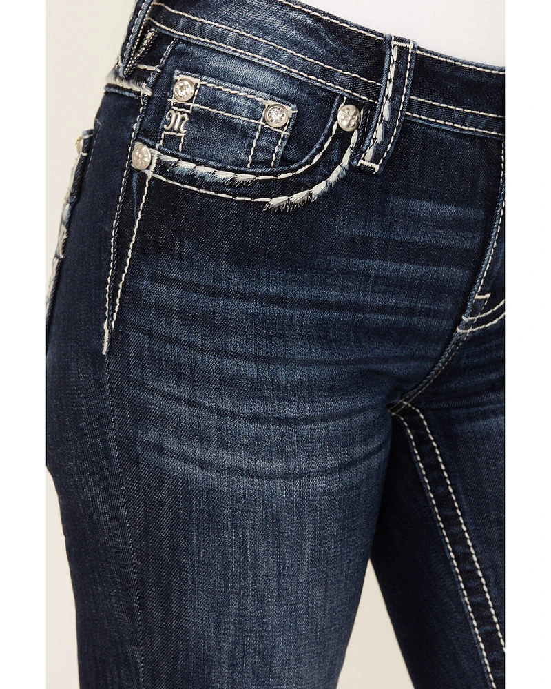 Miss Me Women's Dark Wash Mid Rise 34" Bootcut Stretch Denim Jeans