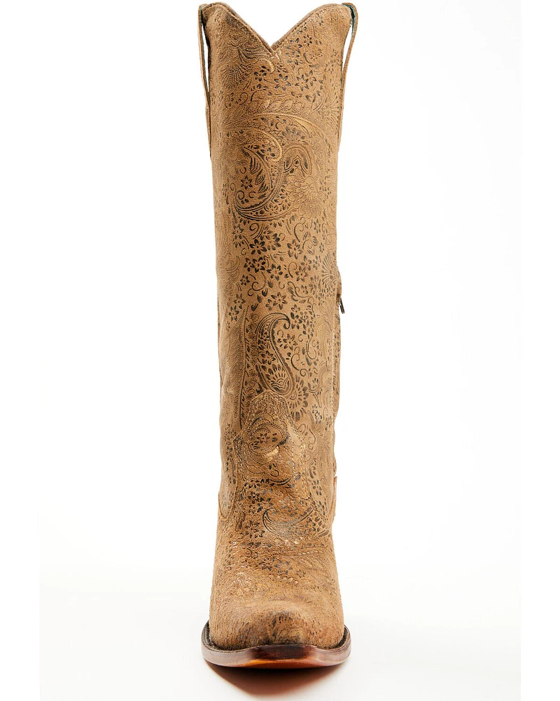 Corral Women's Stamped Floral Suede Tall Western Boots - Snip Toe