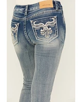 Shyanne Women's Embroidered Pocket Light Wash Mid Rise Bootcut Stretch Denim Jeans