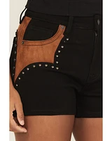 Rock & Roll Denim Women's Faux Suede High Rise Studded Shorts
