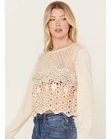 Wild Moss Women's Crochet Front Knit Top