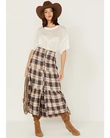 Cleo + Wolf Women's Plaid Print Button Front Midi Skirt