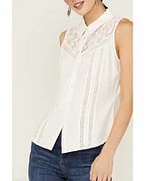 Idyllwind Women's Cobble Lace Yoke Sleeveless Button-Down Top