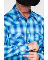 Rock & Roll Denim Men's Crinkle Washed Yarn Dye Plaid Long Sleeve Western Shirt