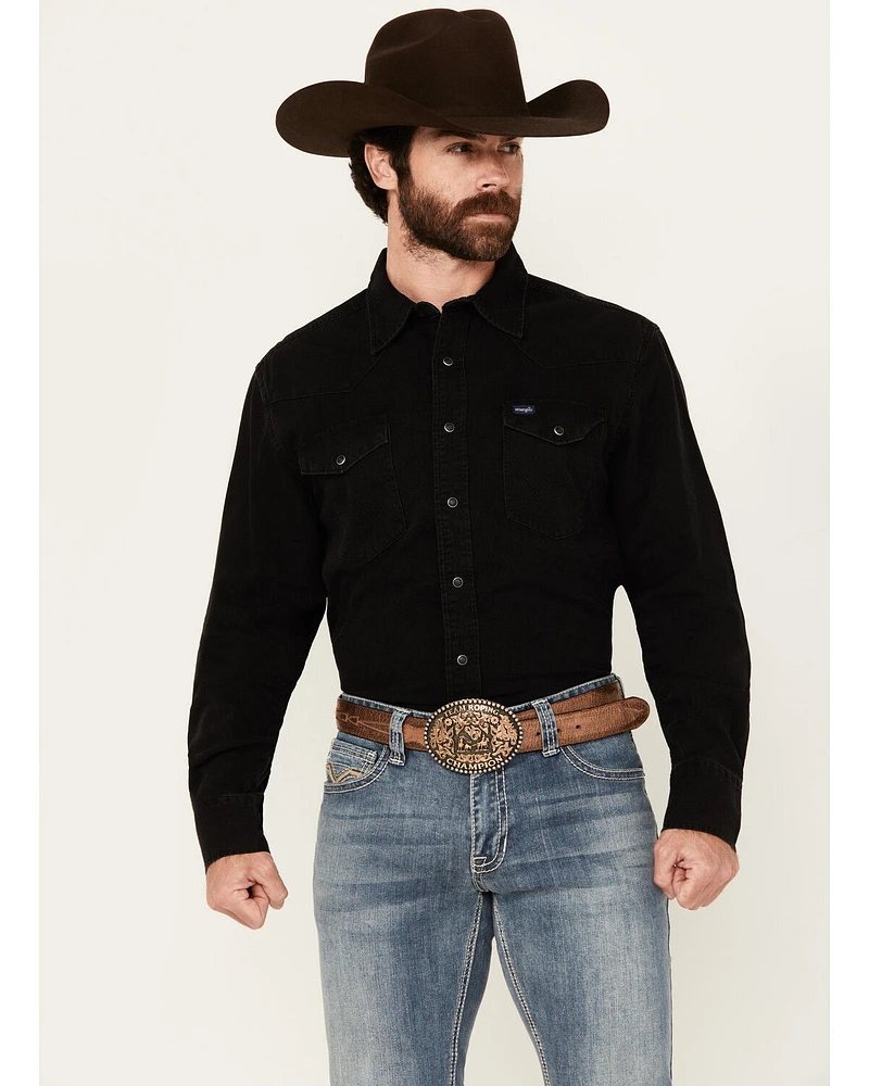 Wrangler Men's Solid Long Sleeve Snap Denim Western Shirt