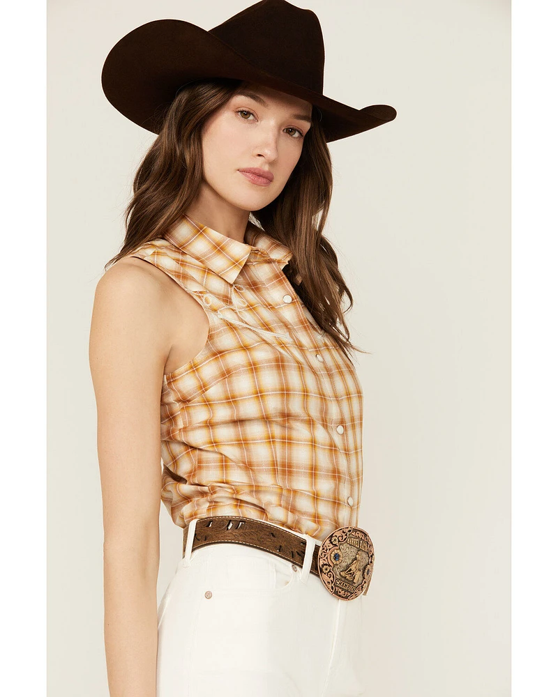 Wrangler Retro Women's Plaid Print Sleeveless Snap Western Shirt