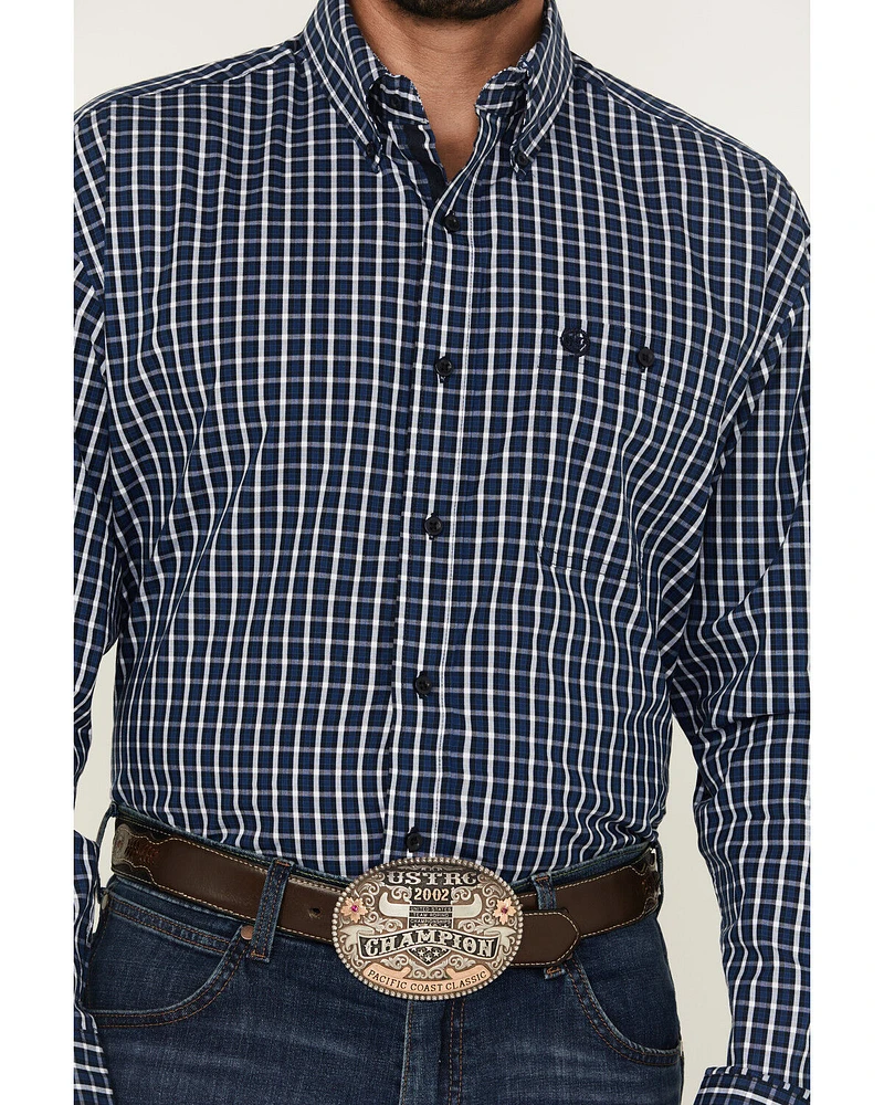 George Strait by Wrangler Men's Plaid Print Long Sleeve Button-Down Stretch Western Shirt - Big