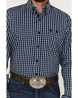 George Strait by Wrangler Men's Plaid Print Long Sleeve Button-Down Stretch Western Shirt - Big