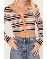 Beyond The Radar Women's Stripe Knit Cropped Cardigan Sweater
