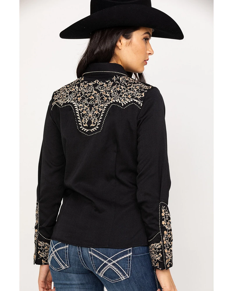 Scully Women's Scroll Embroidered Long Sleeve Pearl Snap Western Shirt