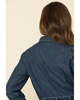 Wrangler Women's Dark Wash Long Sleeve Pearl Snap Denim Western Shirt