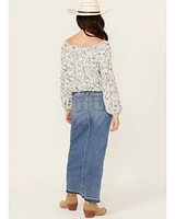 Shyanne Women's Medina Medium Wash Mid Rise Maxi Denim Skirt
