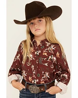 Rock & Roll Denim Girls' Conversational Print Long Sleeve Button-Down Western Shirt