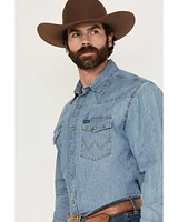 Wrangler Men's Light Wash Denim Long Sleeve Snap Western Shirt