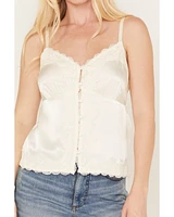 Shyanne Women's Button Front Lace Trimmed Tank Top