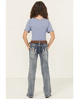 Grace LA Little Girls' Light Wash Double Horseshoe Pocket Bootcut Stretch Denim Jeans