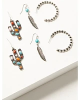 Shyanne Women's Cactus Feather Hoop Earring Set - 3 Piece