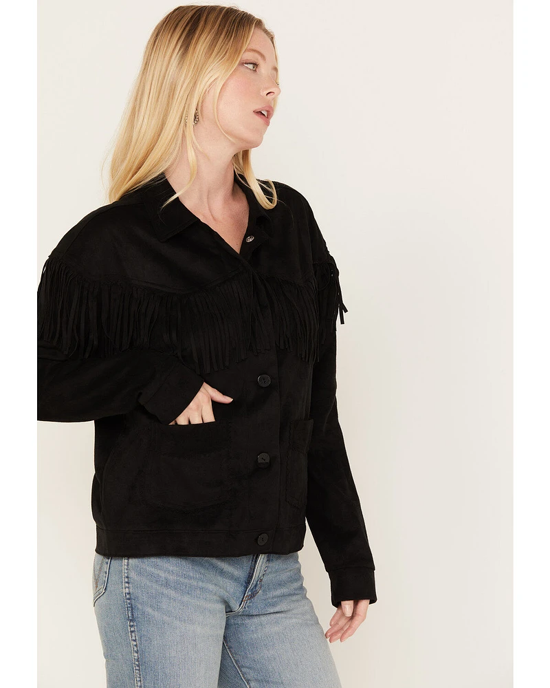 Cruel Girl Women's Faux Suede Fringe Shacket