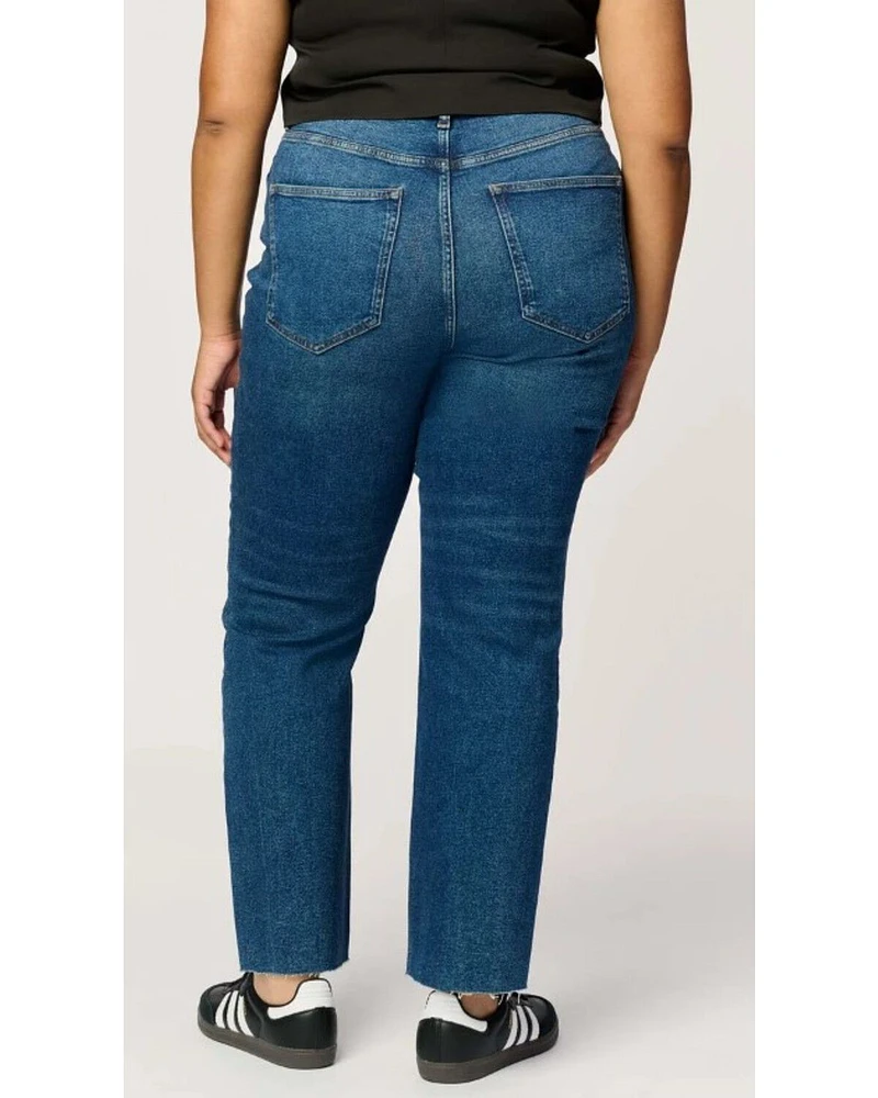 Warp + Weft Women's Ase Dark Wash High Rise Straight Stretch Denim Jeans - Plus