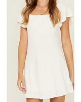 Originality Women's Emma Flutter Sleeve Tie Back Mini Dress
