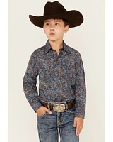 Roper Boys' Paisley Print Long Sleeve Pearl Snap Western Shirt