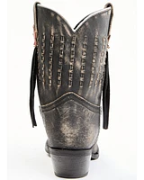 Laredo Women's Black Distressed Fringe Western Boots - Snip Toe