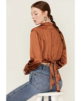 Lush Women's Satin Wrap Tie Waist Crop Top