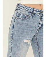 Rock & Roll Denim Women's Medium Wash Mid Rise Distressed Bootcut Stretch Jeans