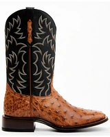 Cody James Men's Full Quill Cognac Ostrich Exotic Western Boots - Broad Square Toe