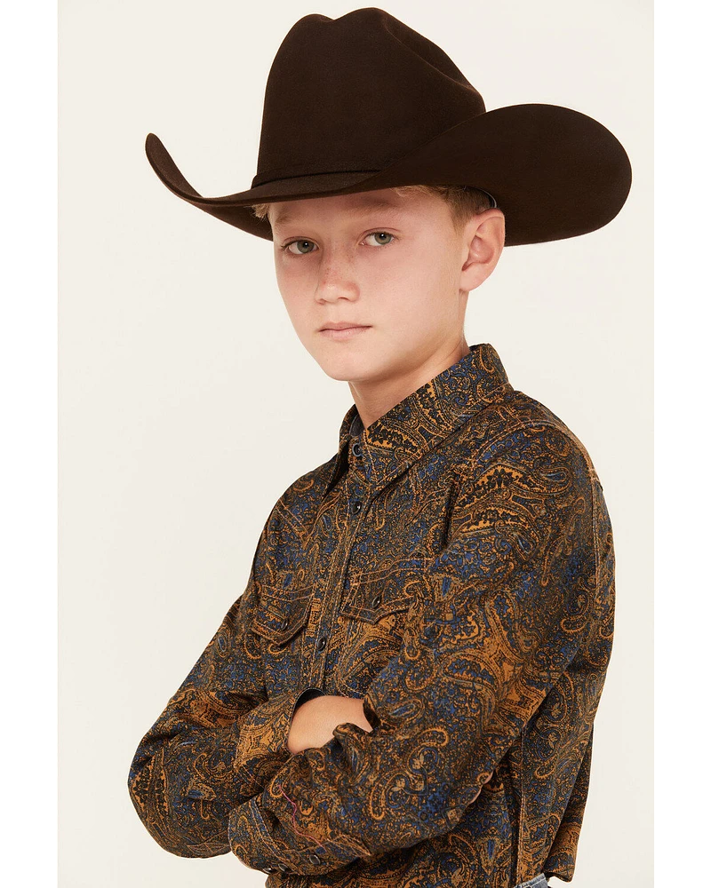 Cody James Boys' Winding Roads Printed Long Sleeve Pearl Snap Western Shirt