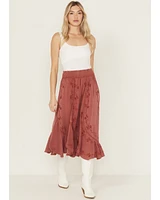 Wild Moss Women's Embroidered Panel Midi Skirt