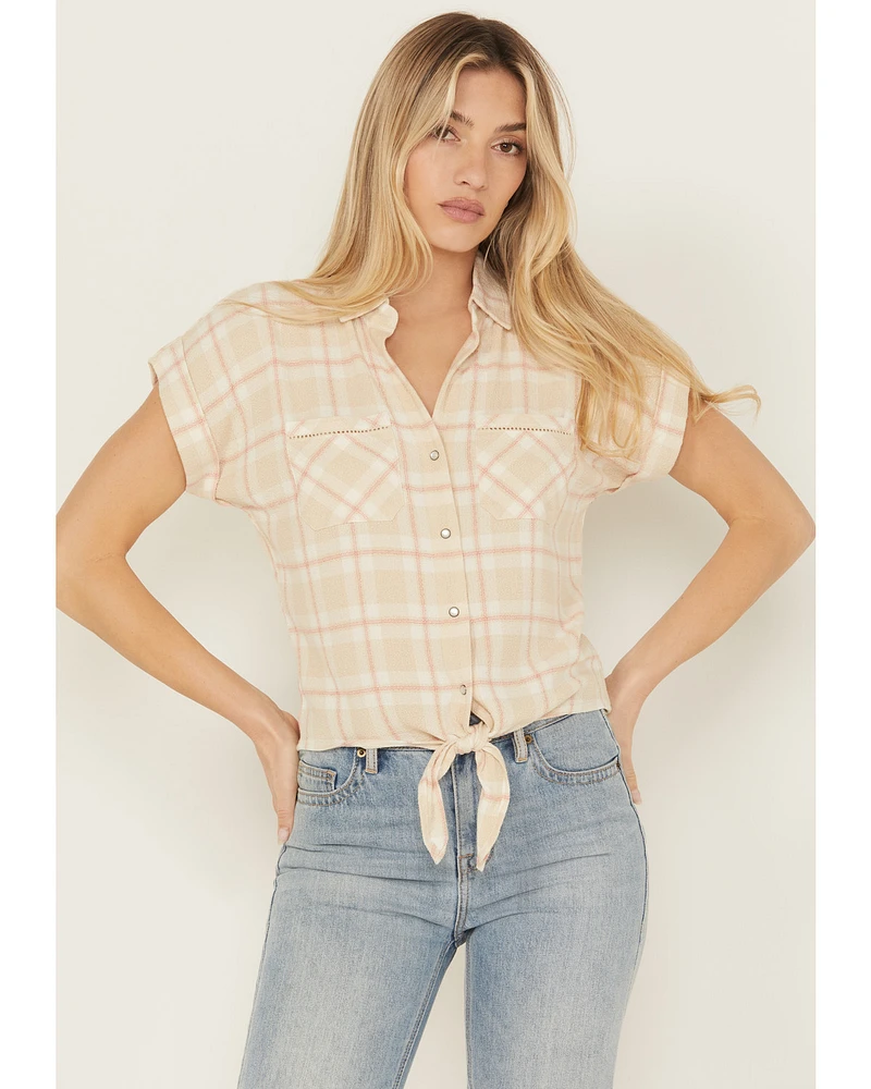 Shyanne Women's Plaid Print Tie-Front Camp Shirt