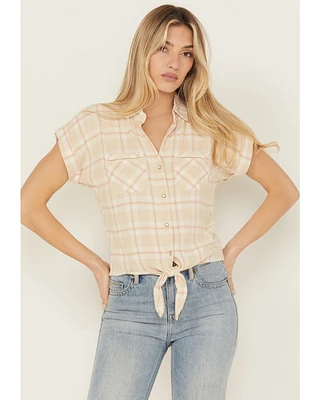 Shyanne Women's Plaid Print Tie-Front Camp Shirt
