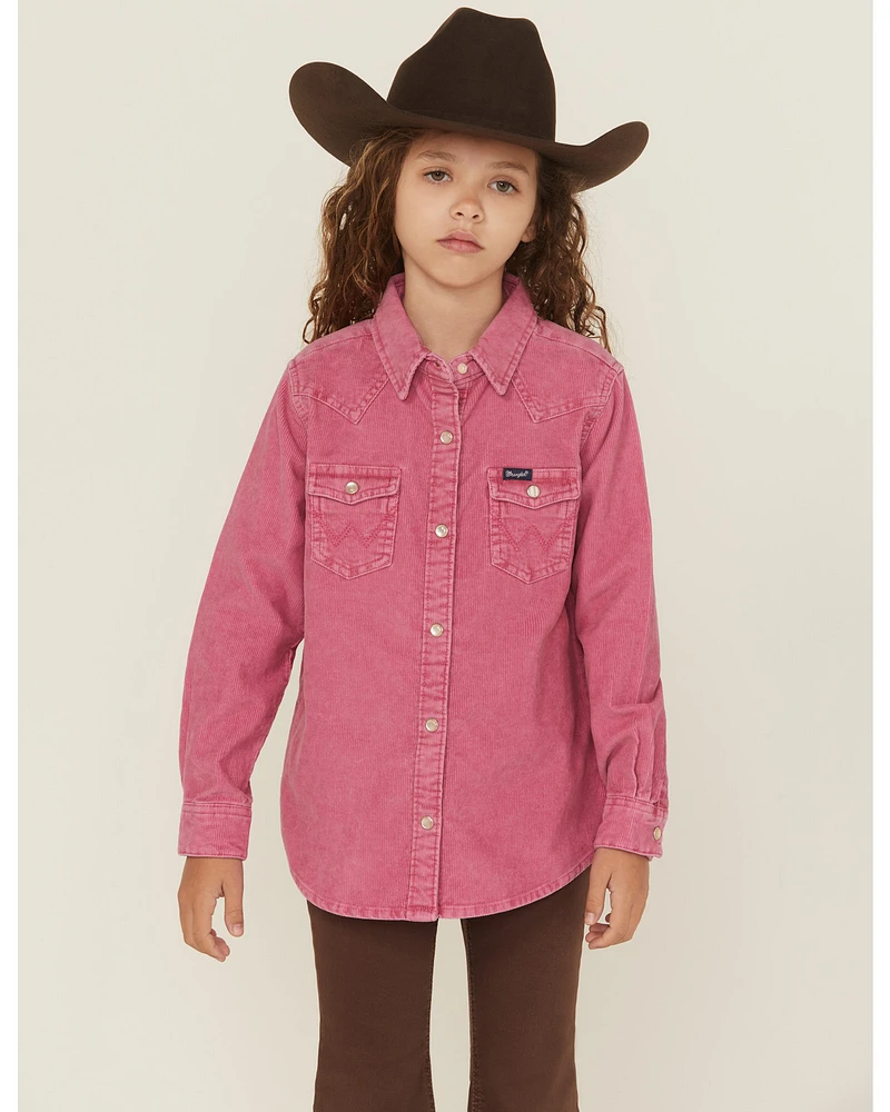 Wrangler Girls' Corduroy Long Sleeve Snap Western Shirt